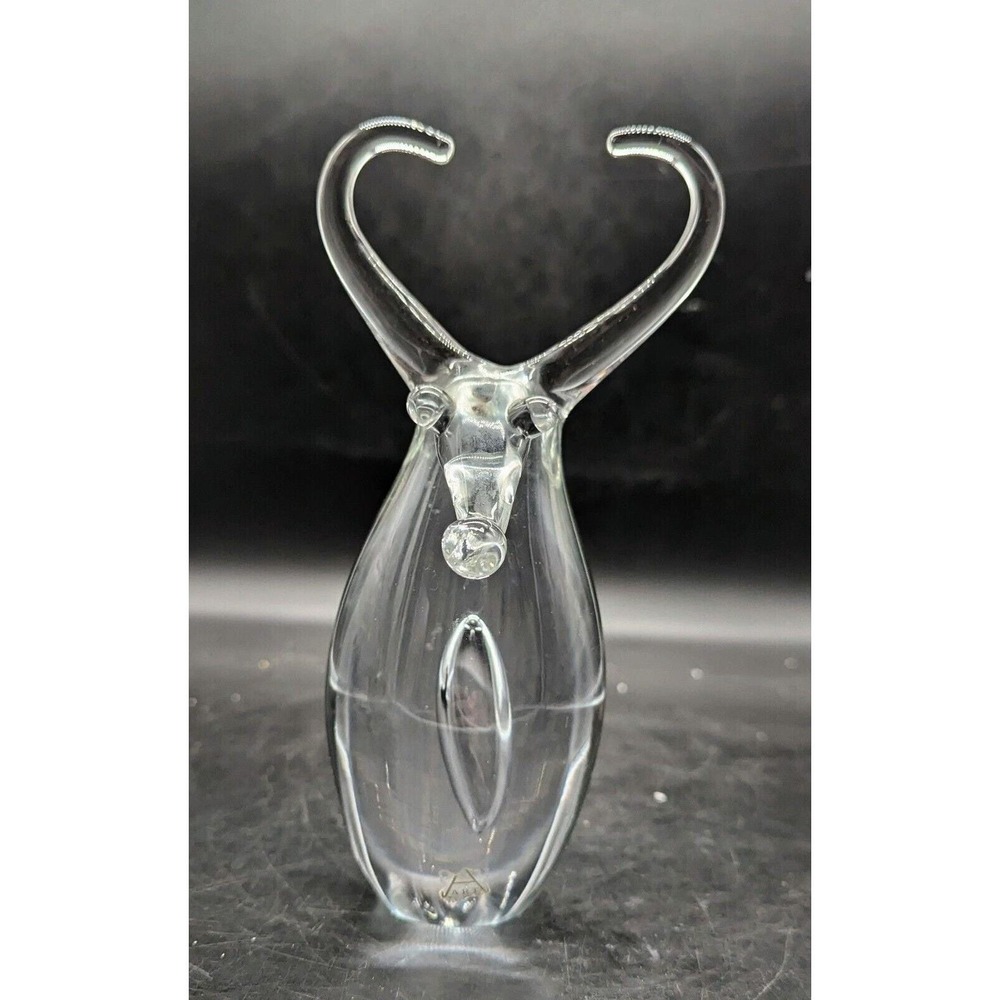 Vintage Clear Crystal Art Glass Reindeer Deer Figurine Signed M. Jankowski 8"
